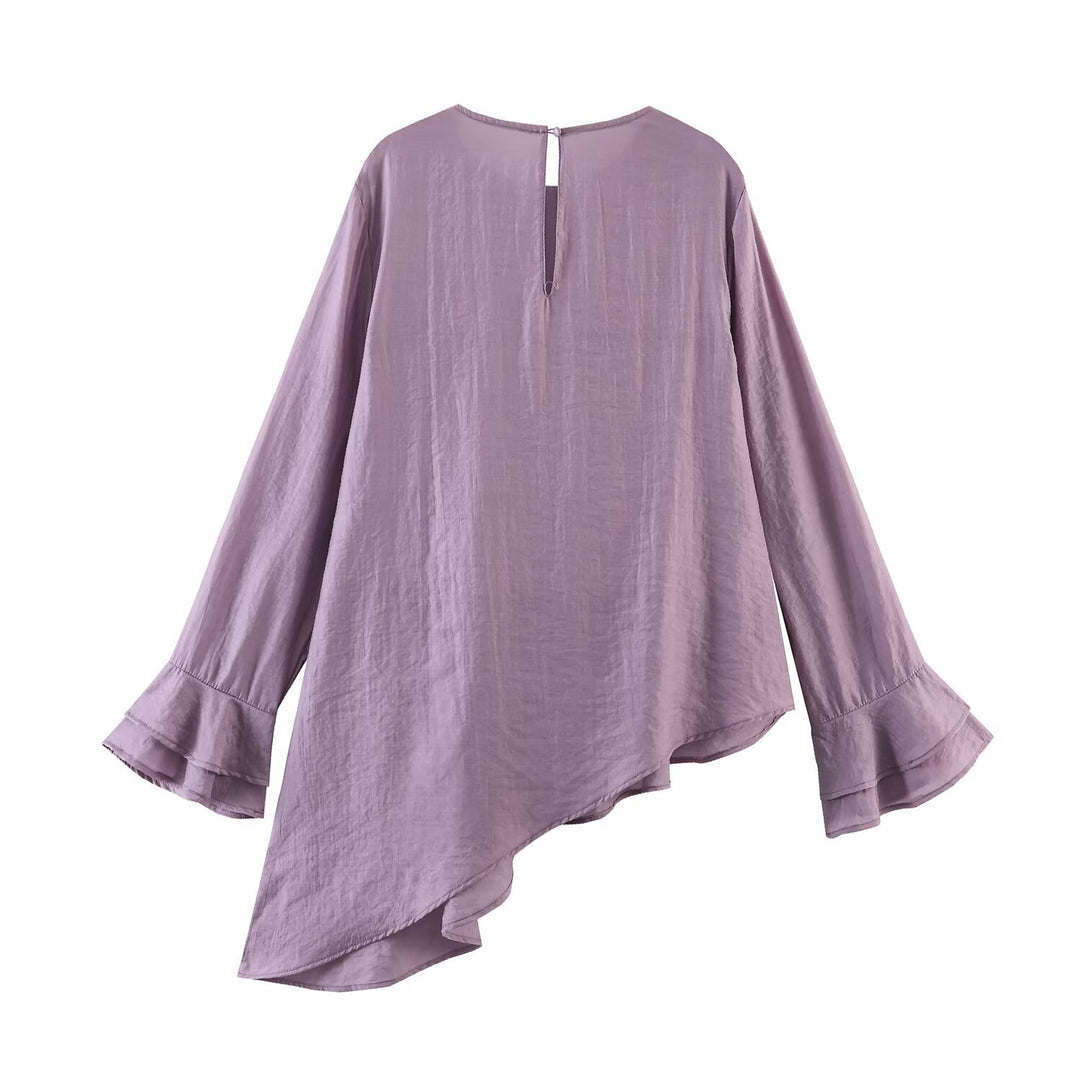 Damen Gestufte Rüschenbluse mit Glockenärmeln und asymmetrischem Saum Nord Taschen
