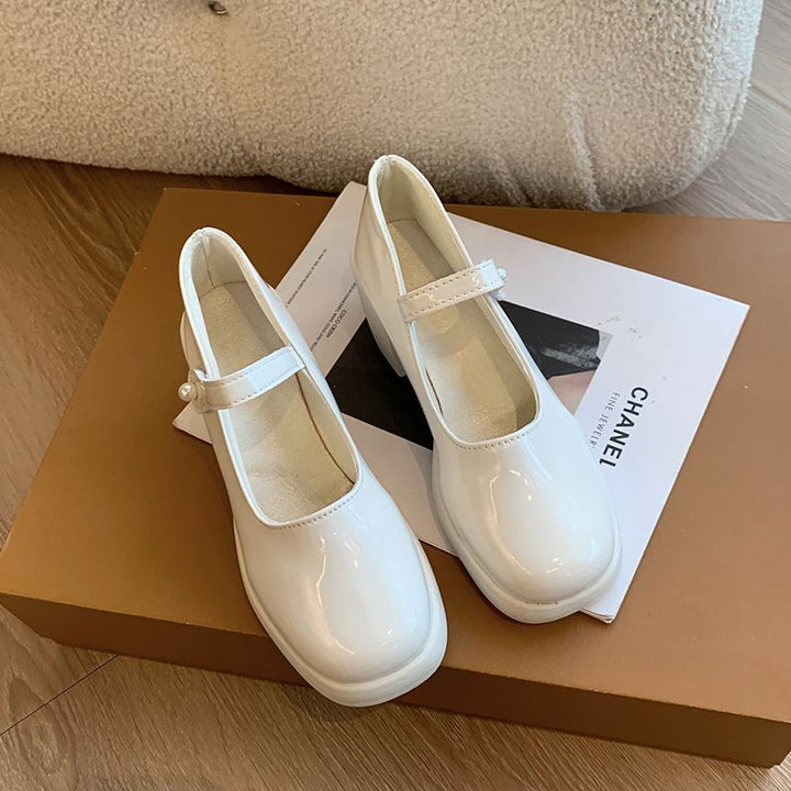 Damen elegante Mary Jane Schuhe mit Perlenschnalle