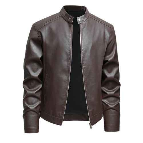 Herren Elegante Slim-Fit Lederimitat‑Jacke mit Stehkragen & Zwei-Wege‑Reißverschluss Nord Taschen