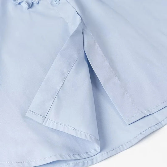 Damen Locker geschnittene Popeline-Bluse mit Rüschenblende und Hemdkragen Nord Taschen