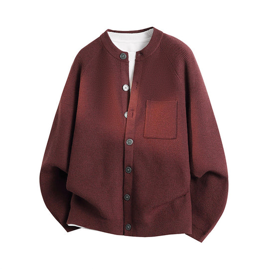Unisex Leichter Feinstrick-Cardigan mit Rundhalsausschnitt, Brusttasche und Raglanärmeln Nord Taschen