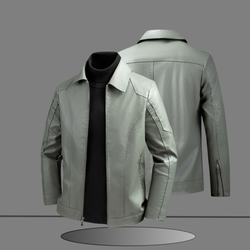 Herren Slim-Fit Kunstlederjacke im minimalistischen Hemdkragen-Design mit verdecktem Zwei-Wege-Reißverschluss Nord Taschen