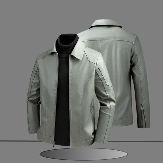 Herren Slim-Fit Kunstlederjacke im minimalistischen Hemdkragen-Design mit verdecktem Zwei-Wege-Reißverschluss Nord Taschen