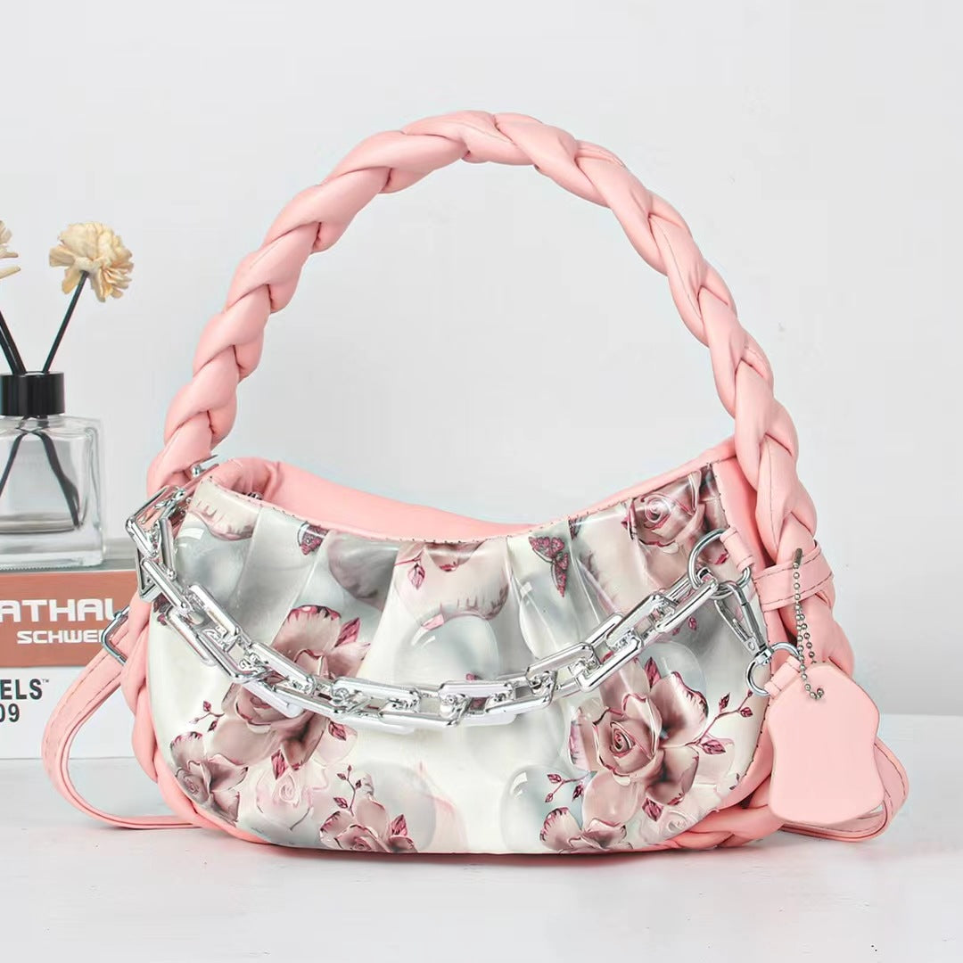 Damen modische Handtasche mit raffiniertem Blumendesign und Kettenakzent Nord Taschen