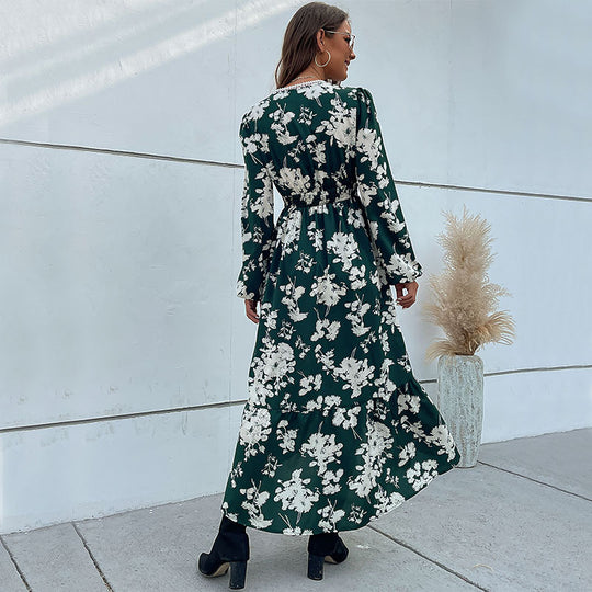 Damen Elegantes Maxikleid mit floralem Muster und V-Ausschnitt Nord Taschen