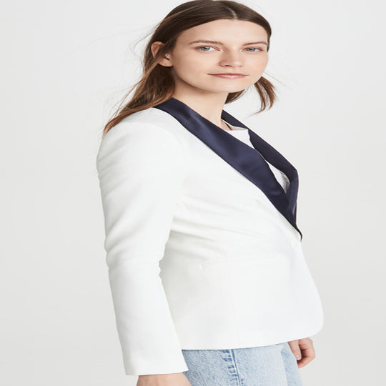 Damen Taillierter Smoking‑Blazer mit satiniertem Schalkragen und Ein‑Knopf‑Front Nord Taschen
