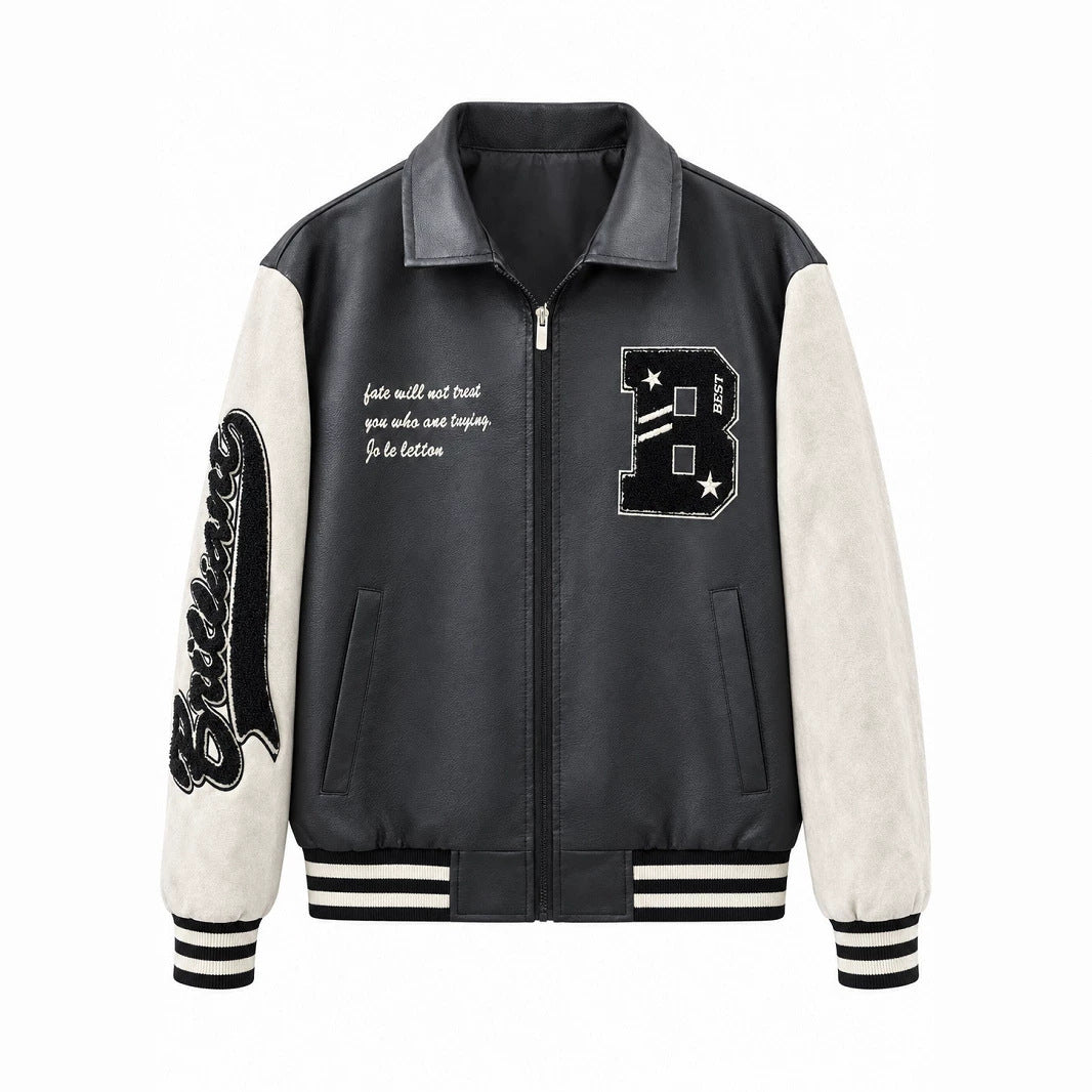 Herren Letterman-Jacke im Retrostil mit Kunstlederkörper und Wildlederärmeln Nord Taschen