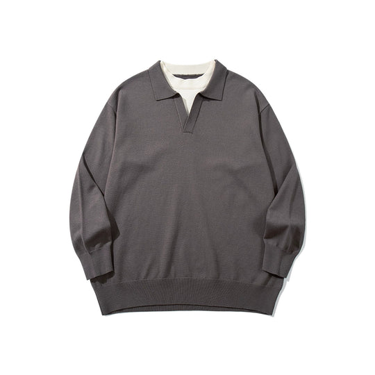 Unisex Feinstrick-Polo mit V‑Ausschnitt‑Cutout und integriertem Rollkragen-Layer Nord Taschen