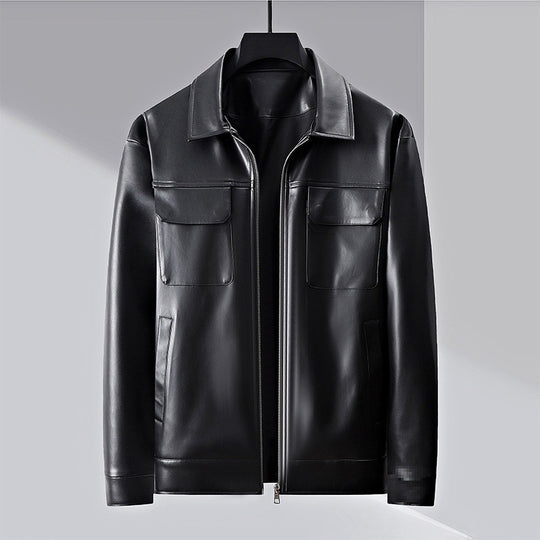 Herren minimalistische Lederimitatjacke mit durchgehendem Reißverschluss und aufgesetzten Brusttaschen Nord Taschen