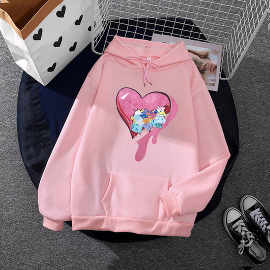 Damen nan Kapuzenpullover mit künstlerischem Aquarell‑Federmotiv, Oversize‑Schnitt und Kängurutasche Nord Taschen