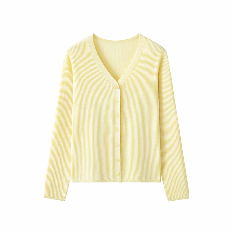 Damen Klassischer Feiner Rippen-Cardigan mit tiefem V-Ausschnitt und schmaler Silhouette Nord Taschen