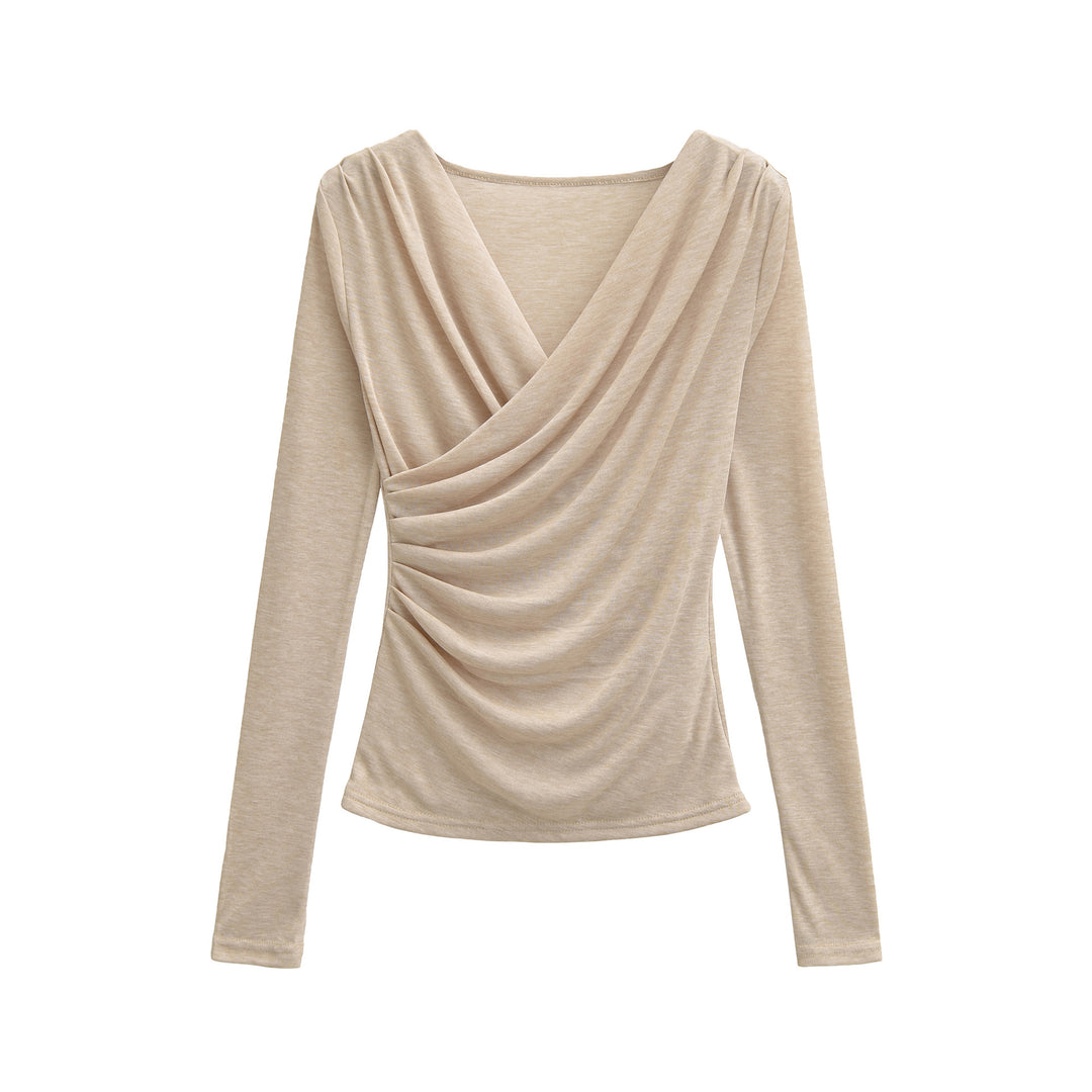 Damen Drapiertes Longsleeve mit V-Ausschnitt und seitlicher Raffung Nord Taschen