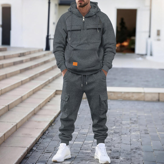 Herren technischer Oversize-Hoodie mit Halbzip, Kapuze, Kängurutasche und aufgesetzten Utility-Taschen Nord Taschen