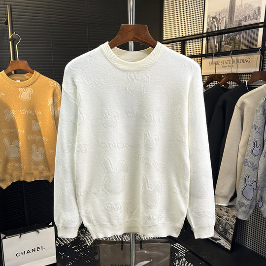 Unisex Feinstrick-Pullover mit dezentem Jacquard-Hasenrelief und Rundhalsausschnitt Nord Taschen