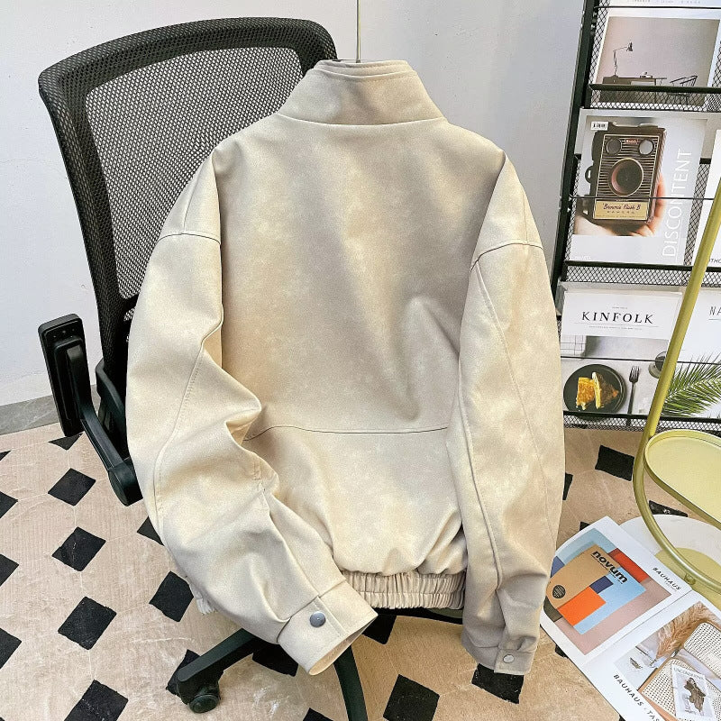 Herren kurze Stehkragenjacke aus Veloursleder-Imitat mit durchgehendem Reißverschluss Nord Taschen