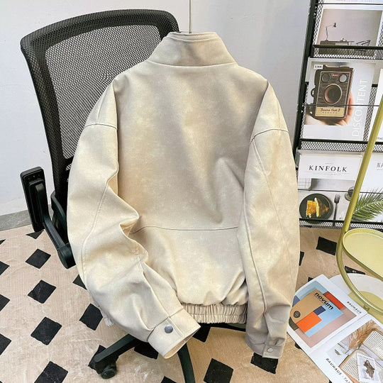 Herren kurze Stehkragenjacke aus Veloursleder-Imitat mit durchgehendem Reißverschluss Nord Taschen