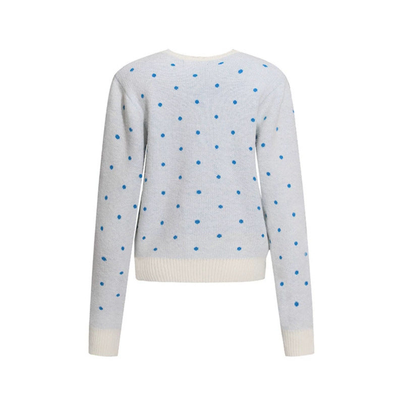 Damen Strick-Cardigan mit Rundhals, Tupfen-Jacquard und Zierwappen Nord Taschen