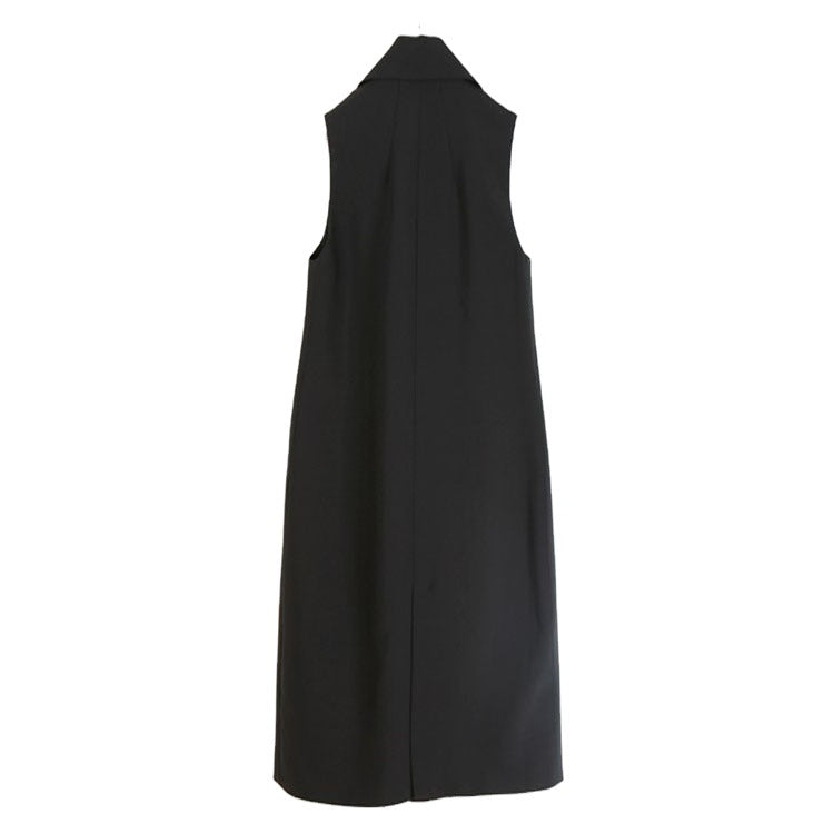 Damen Ärmellose A-Linien Longweste im Oversized Tailoring mit Schalkragen Nord Taschen
