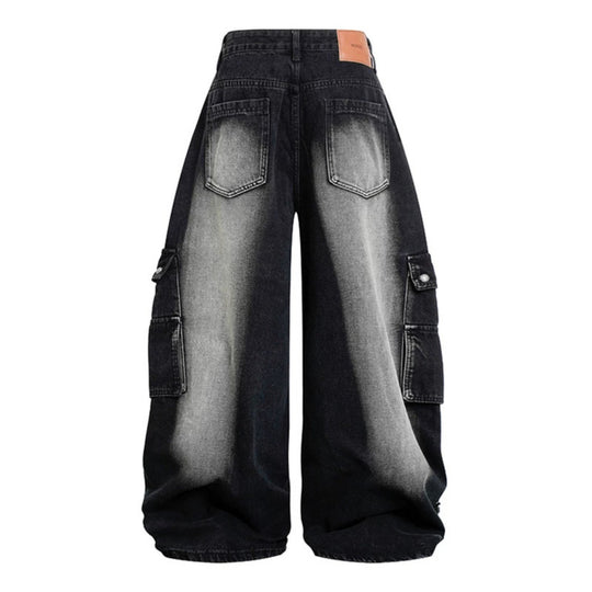 Damen Weite High‑Waist Cargo-Jeans im Baggy-Look mit Distressed-Details und Reißverschluss-Paneel Nord Taschen
