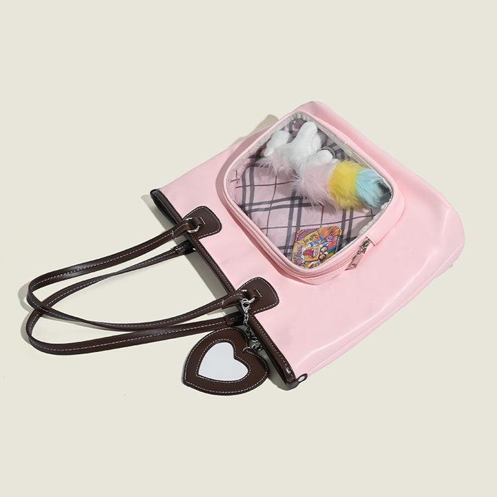 Damen Shopper-Tasche mit einzigartigem Herzmotiv und durchsichtiger Front Nord Taschen