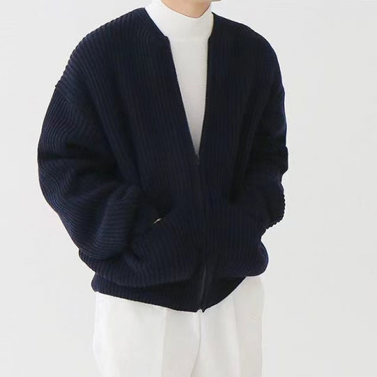 Unisex Oversized Boxy-Strickjacke mit verdecktem Reißverschluss und breiter Rippenstruktur Nord Taschen