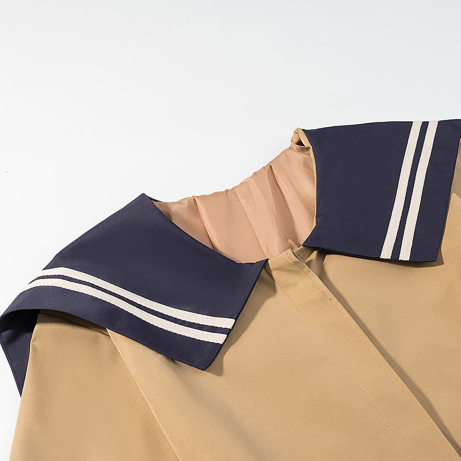 Damen Trenchcoat mit übergroßem Matrosenkragen, Taillengürtel und verdeckter Knopfleiste Nord Taschen
