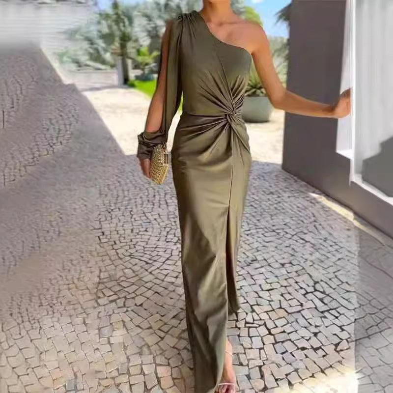 Damen Elegantes Wickelkleid mit asymmetrischem Ausschnitt und seitlichem Schlitz