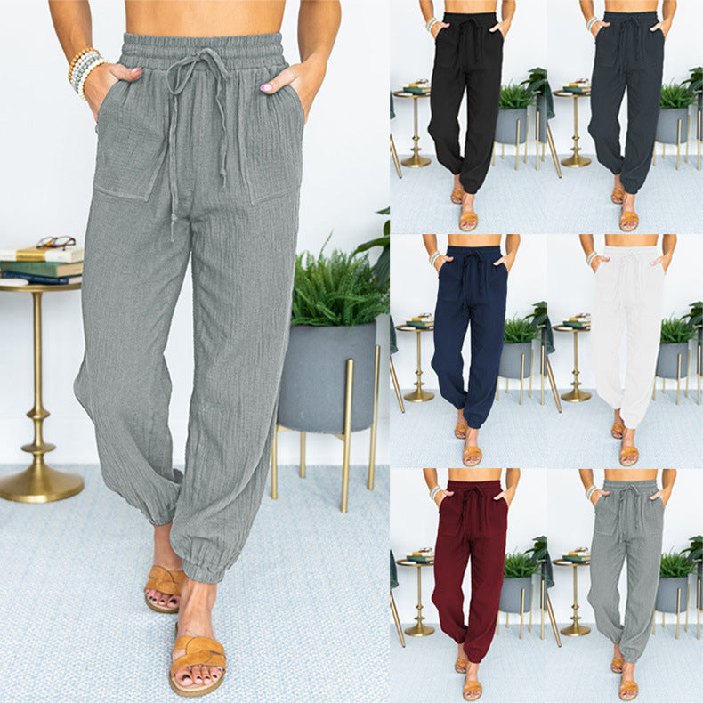 Damen Leichte Leinen-Joggerhose mit Tunnelzug, aufgesetzten Taschen und elastischen Bündchen Nord Taschen