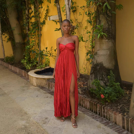 Damen Sommerliches Maxikleid mit Raffungen und schwingendem Rock