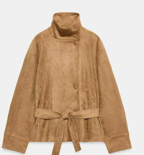 Damen Kurzblouson aus Kunstleder mit doppelreihiger Knopfleiste und Schultercape Nord Taschen