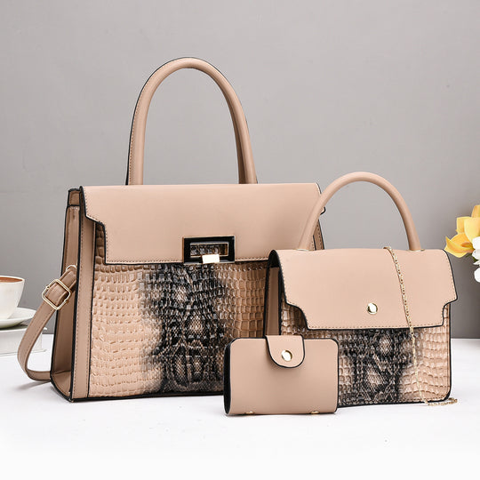 Damen Handtaschen-Set mit luxuriösem Krokodil-Leder-Look und abnehmbarer Clutch Nord Taschen