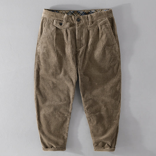 Herren Cordhose mit konischem Schnitt, hohem Bund, Karo-Innenbund und gekrempeltem Saum Nord Taschen
