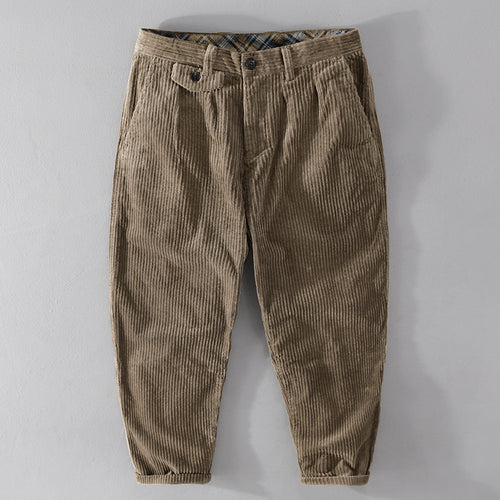 Herren Cordhose mit konischem Schnitt, hohem Bund, Karo-Innenbund und gekrempeltem Saum Nord Taschen