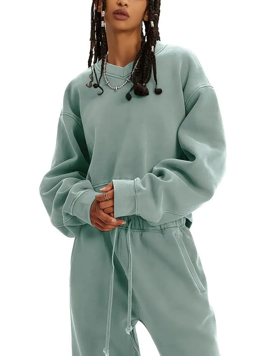 Damen Boxy-Sweatshirt mit überschnittener Schulter, verlängertem Rückenteil und brushed Fleece Nord Taschen