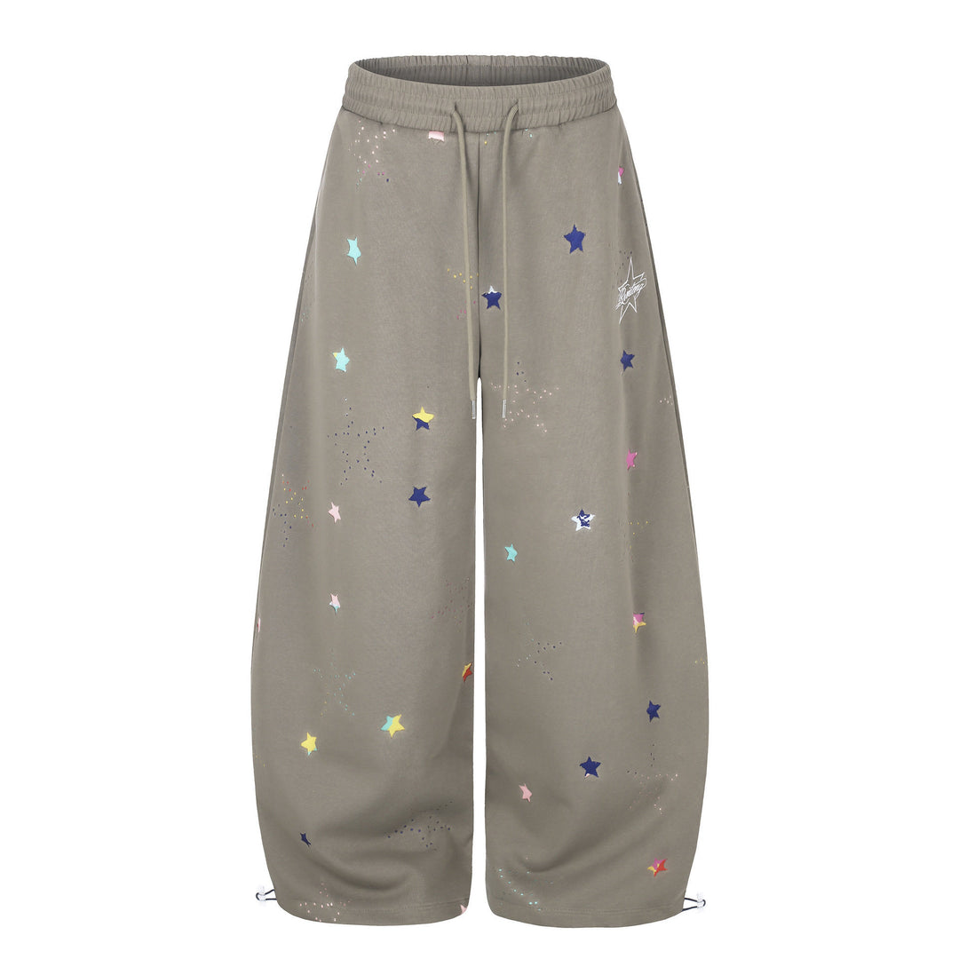 Damen Extraweite Palazzo-Capri-Sweathose mit Sternen-Print, Komfortbund und verstellbarem Saum Nord Taschen