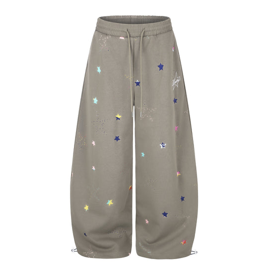 Damen Extraweite Palazzo-Capri-Sweathose mit Sternen-Print, Komfortbund und verstellbarem Saum Nord Taschen