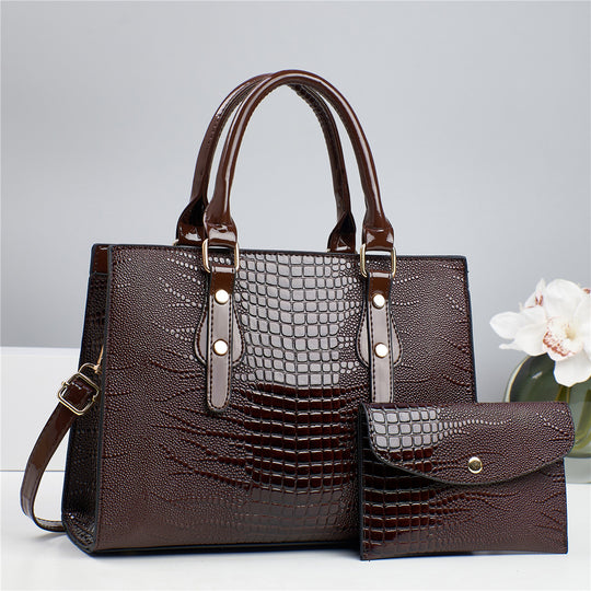 Damen elegante Handtasche mit Kroko-Prägung und abnehmbarer Clutch Nord Taschen