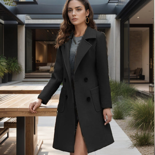 Damen Langer Chesterfield-Mantel aus Wollmix mit taillierter Passform und Seitentaschen Nord Taschen