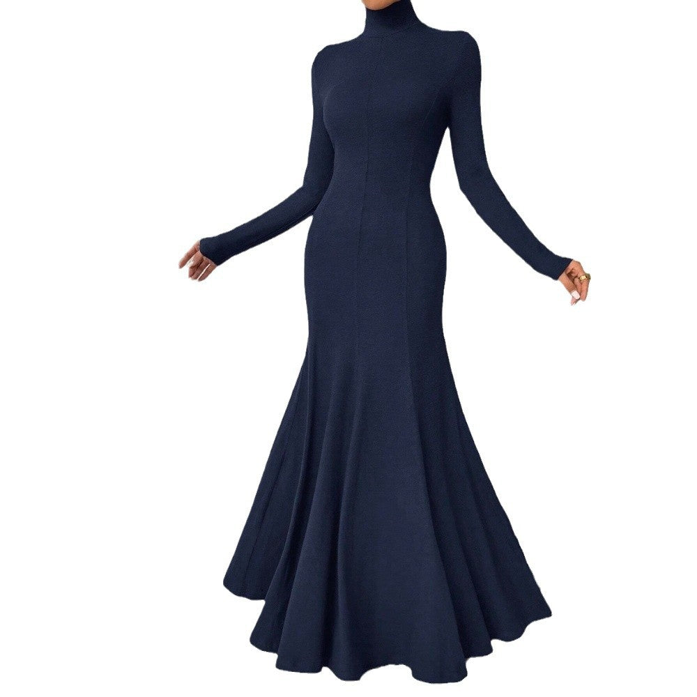 Damen figurbetontes Rollkragen-Maxikleid mit Meerjungfrauen-Silhouette, langen Ärmeln und formendem Stretch-Jersey Nord Taschen