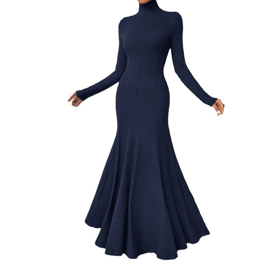 Damen figurbetontes Rollkragen-Maxikleid mit Meerjungfrauen-Silhouette, langen Ärmeln und formendem Stretch-Jersey Nord Taschen