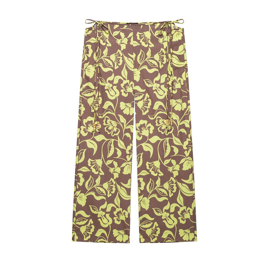 Damen Weite Palazzohose mit hohem Bund, Tunnelzug und floralem Allover-Print Nord Taschen