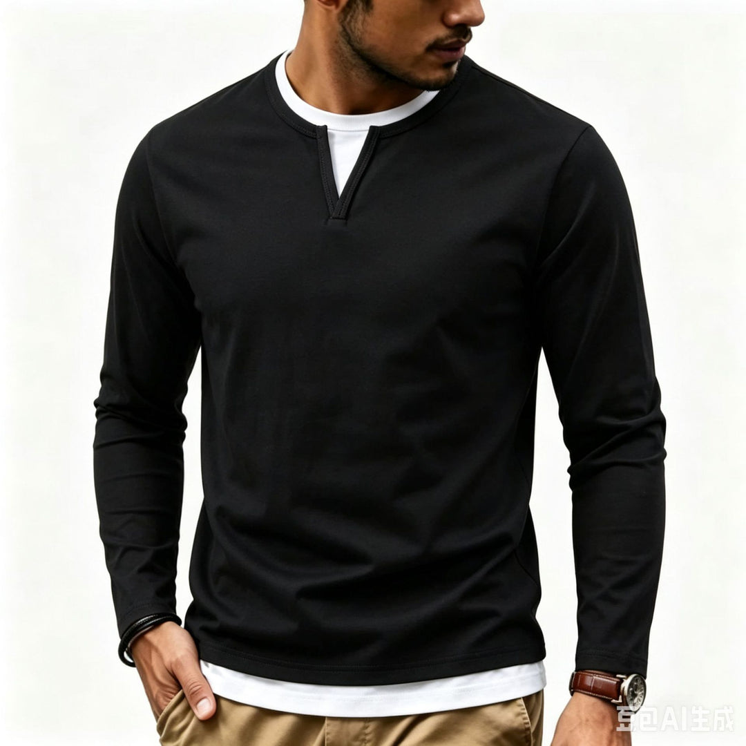 Herren Langarmshirt mit Schlitzkragen und schmaler Komfort-Passform Nord Taschen