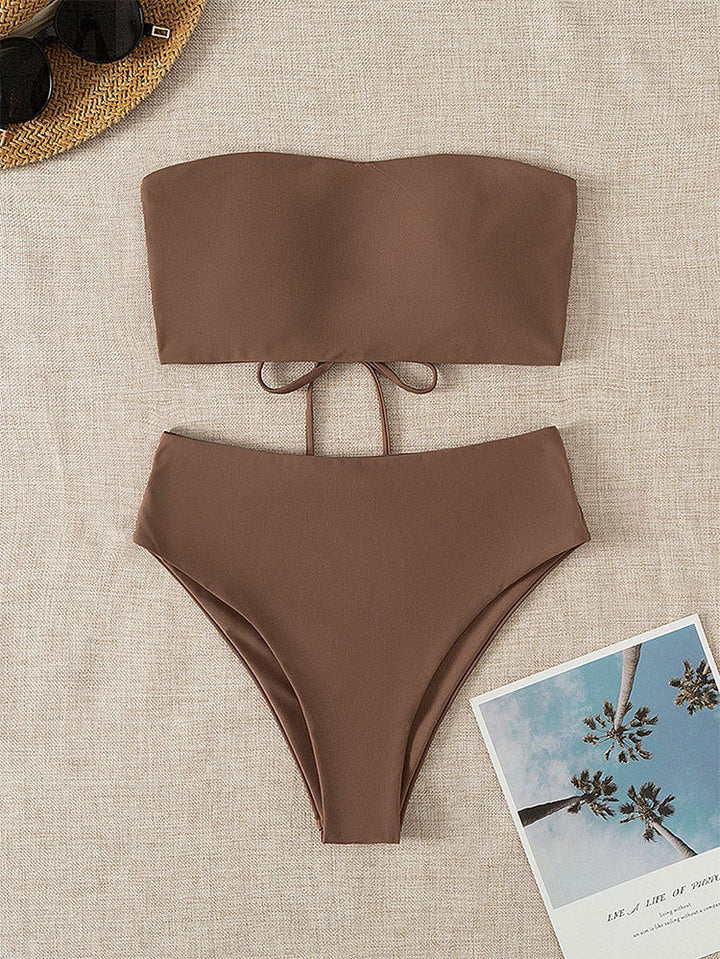 Damen Bandeau-Bikini mit hochgeschnittenem Unterteil