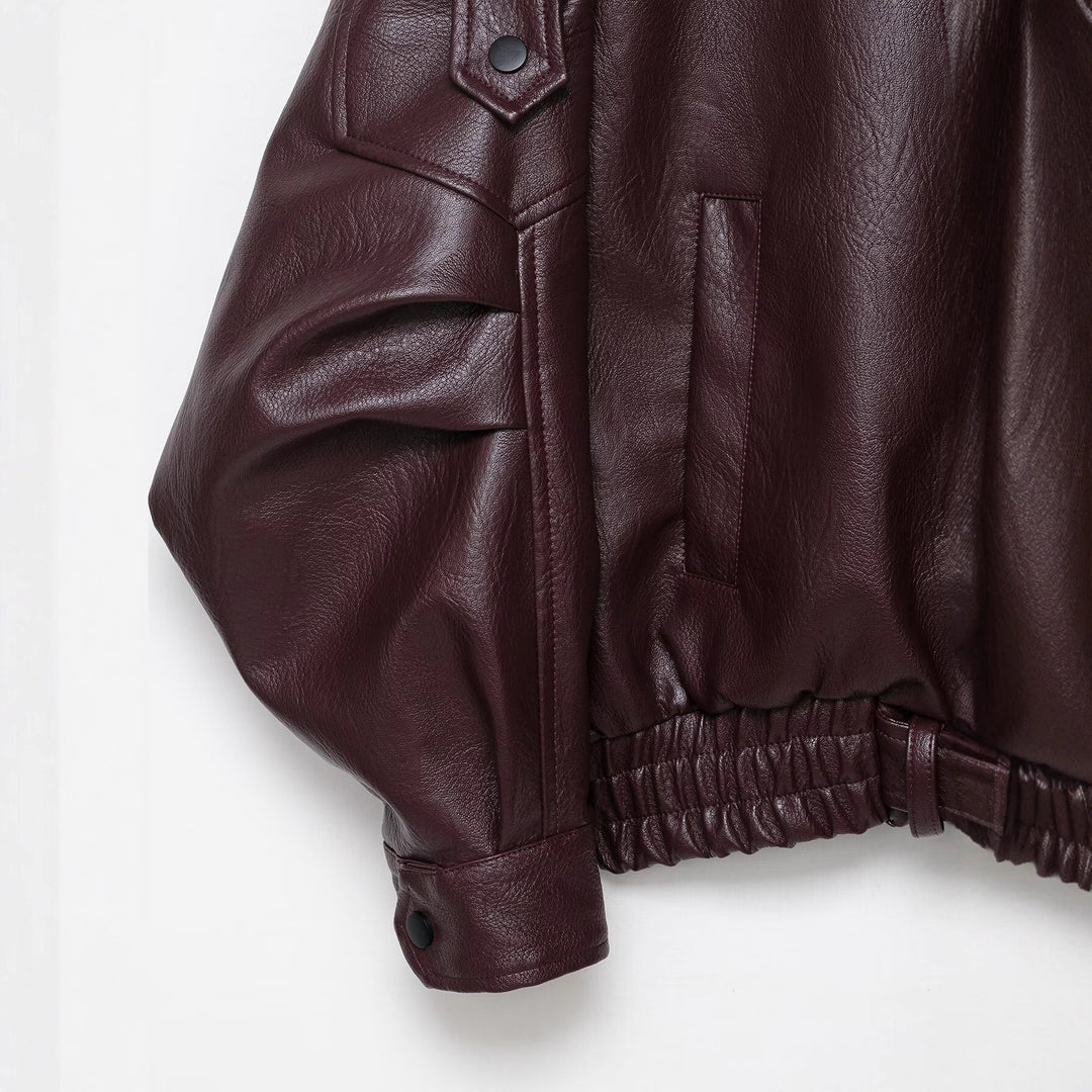 Damen Oversized Lederjacke im Bomberstil mit Taillengürtel Nord Taschen