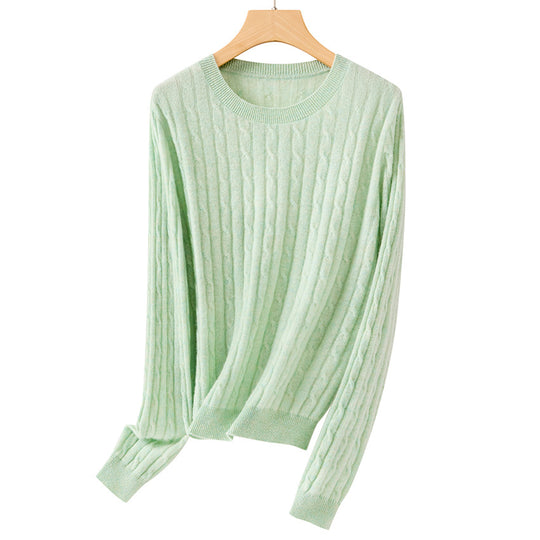 Damen weicher Zopfstrick-Pullover aus Feinstrick mit Rundhalsausschnitt und Rippbündchen Nord Taschen