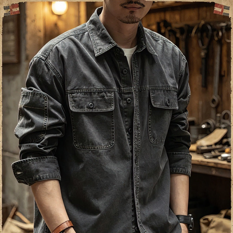 Herren Baumwoll-Utility-Overshirt mit Pattentaschen Nord Taschen