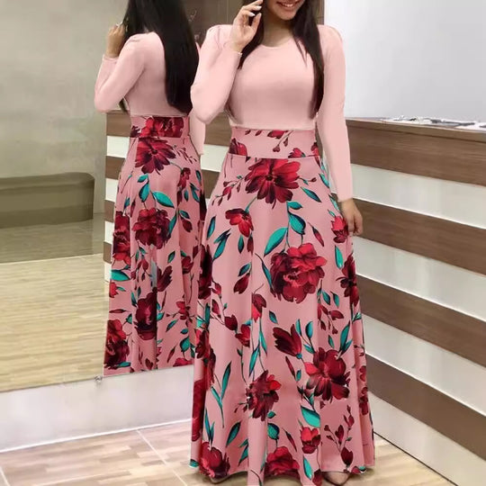 Damen Fließender Maxirock mit hoher Taille und großem Blumenprint Nord Taschen