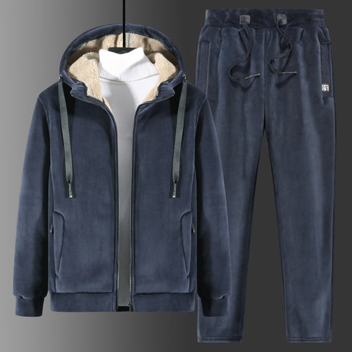 Herren Zweiteiliger Fleece-Trainingsanzug mit Kapuzenjacke, Teddyfutter und Jogginghose Nord Taschen