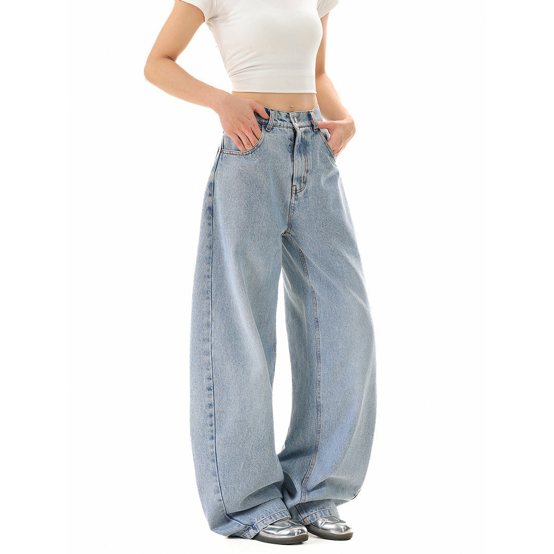 Damen Weite Cropped-Denim Culotte mit hoher Taille und Karottenform Nord Taschen
