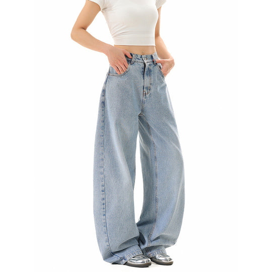 Damen Weite Cropped-Denim Culotte mit hoher Taille und Karottenform Nord Taschen
